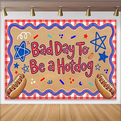 Lofaris Patriotic Independence Day Backdrop with Hotdog Slogan, Red White and Blue Stars Photo Booth Prop for Summer Party