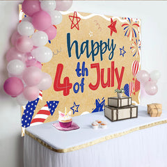 Lofaris Patriotic Red White and Blue 4th of July Holiday Backdrop with Fireworks Stars, Rustic Kraft Texture Independence Day Decor