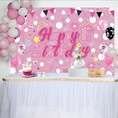 Lofaris Pink 1st Birthday Girl Photography Backdrop with Balloons and Confetti, Happy Birthday Party Decor for Photoshoot