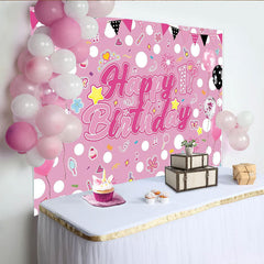 Lofaris Pink 1st Birthday Girl Photography Backdrop with Balloons and Confetti, Happy Birthday Party Decor for Photoshoot