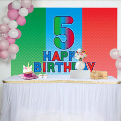 Lofaris Vibrant 5th Birthday Backdrop with Green Blue Red Textured Stripes, Happy Birthday Party Decor for Kids Photoshoot
