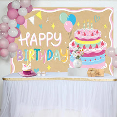 Lofaris Colorful Cartoon Birthday Backdrop with Cake and Balloons, Cute Photo Background for Kids Party Decor and Studio Photoshoot.
