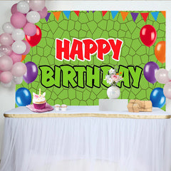 Lofaris Green Geometric Pattern Balloon Birthday Backdrop with Colorful Bunting, Festive Party Background for Kids Photoshoot