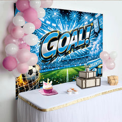 Lofaris Vibrant Blue Football Stadium Backdrop with Goal Celebration and Fireworks, Argentina Soccer Theme for Party Photography