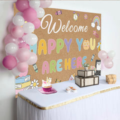 Lofaris Colorful Welcome School Photography Backdrop with Books and Rainbow, Kraft Paper Texture Photo Background for Classroom Decor