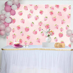 Lofaris Pink Strawberry Watercolor Photography Backdrop, Sweet Fruit Pattern Background for Kids Birthday Party or Studio Photoshoot
