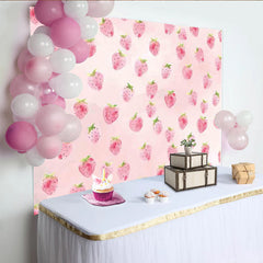 Lofaris Pink Strawberry Watercolor Photography Backdrop, Sweet Fruit Pattern Background for Kids Birthday Party or Studio Photoshoot