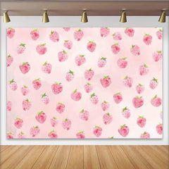 Lofaris Pink Strawberry Watercolor Photography Backdrop, Sweet Fruit Pattern Background for Kids Birthday Party or Studio Photoshoot