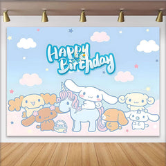 Lofaris Cute Cartoon Birthday Backdrop with Unicorn and Friends, Pastel Blue Photo Background for Kids Party Decoration