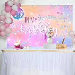 Lofaris Pastel Glitter Disco Birthday Backdrop with Musical Notes, Vibrant Party Background for Girls Photoshoot