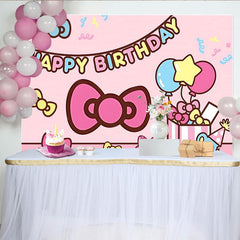 Lofaris Cute Pink Cartoon Birthday Backdrop with Bows and Balloons, Adorable Party Background for Girls Photoshoot Decoration