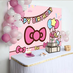 Lofaris Cute Pink Cartoon Birthday Backdrop with Bows and Balloons, Adorable Party Background for Girls Photoshoot Decoration