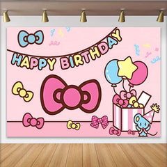 Lofaris Cute Pink Cartoon Birthday Backdrop with Bows and Balloons, Adorable Party Background for Girls Photoshoot Decoration