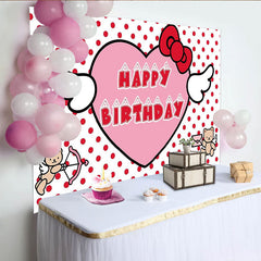 Lofaris Red Polka Dot Heart Birthday Backdrop with Cute Winged Bears, Sweet Party Background for Girls Celebration, Photo Booth Decor