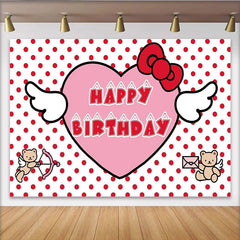 Lofaris Red Polka Dot Heart Birthday Backdrop with Cute Winged Bears, Sweet Party Background for Girls Celebration, Photo Booth Decor