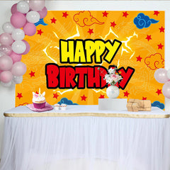 Lofaris Vibrant Orange Dragon Birthday Backdrop with Red Stars and Blue Clouds, Happy Birthday Party Background for Kids Photoshoots