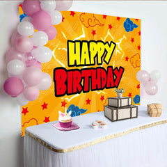 Lofaris Vibrant Orange Dragon Birthday Backdrop with Red Stars and Blue Clouds, Happy Birthday Party Background for Kids Photoshoots