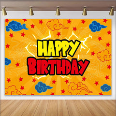 Lofaris Vibrant Orange Dragon Birthday Backdrop with Red Stars and Blue Clouds, Happy Birthday Party Background for Kids Photoshoots