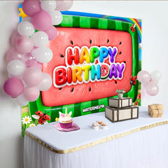 Lofaris Colorful Watermelon Cartoon Birthday Backdrop with Rainbow and Ladybugs, Vibrant Party Background for Kids Photoshoot and Celebration