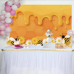 Lofaris Cute Cartoon Bee Honeycomb Photography Backdrop, Yellow Daisy Flower Studio Background for Kids Photoshoot