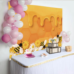 Lofaris Cute Cartoon Bee Honeycomb Photography Backdrop, Yellow Daisy Flower Studio Background for Kids Photoshoot