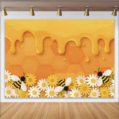 Lofaris Cute Cartoon Bee Honeycomb Photography Backdrop, Yellow Daisy Flower Studio Background for Kids Photoshoot