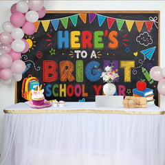 Lofaris Colorful Chalkboard Back to School Backdrop with School Supplies, Vibrant Educational Photo Booth Background for Classroom Decor