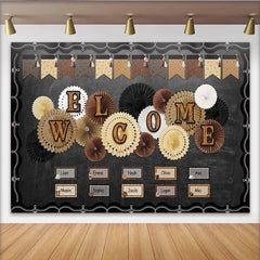 Lofaris Rustic Welcome Chalkboard Backdrop with Coffee and Decorative Paper Fans, Versatile Studio Background for Classroom Decor
