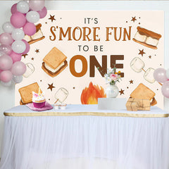 Lofaris Smores Birthday Backdrop for Campfire First Birthday Party, Cute Marshmallow and Star Banner for Cake Smash