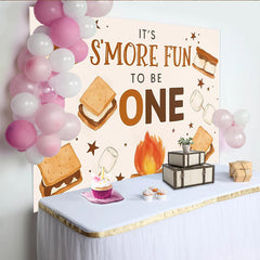 Lofaris Smores Birthday Backdrop for Campfire First Birthday Party, Cute Marshmallow and Star Banner for Cake Smash