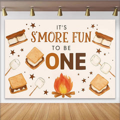 Lofaris Smores Birthday Backdrop for Campfire First Birthday Party, Cute Marshmallow and Star Banner for Cake Smash