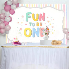 Lofaris Pastel Striped 1st Birthday Backdrop for Baby Girl, Colorful Fun to Be One Banner for Cake Smash Photoshoot