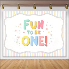 Lofaris Pastel Striped 1st Birthday Backdrop for Baby Girl, Colorful Fun to Be One Banner for Cake Smash Photoshoot