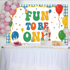 Lofaris Colorful Fun To Be One 1st Birthday Backdrop, Balloons and Party Hat, Gingham Border Background for Baby's Party