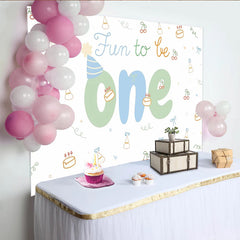 Lofaris Cute Fun to Be One 1st Birthday Backdrop with Cakes and Party Hats, Pastel Photography Background for Baby Cake Smash