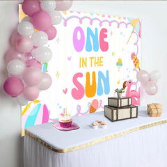 Lofaris One In The Sun 1st Birthday Backdrop with Summer Beach Elements and Pastel Colors, Cute Party Background for Baby Photoshoot