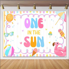 Lofaris One In The Sun 1st Birthday Backdrop with Summer Beach Elements and Pastel Colors, Cute Party Background for Baby Photoshoot