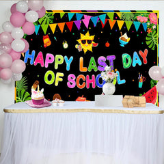 Lofaris Colorful Happy Last Day of School Backdrop with Summer Sun and Ice Cream, Vibrant Party Background for Celebration