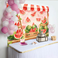 Lofaris Vibrant Watermelon Photography Backdrop with Market Stand and Awning, Sweet Summer Fruit Background for Studio Photoshoot