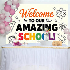 Lofaris Welcome To School Back To School Backdrop with Rainbow Colors, Educational Photography Background for Classroom Decor.