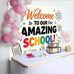 Lofaris Welcome To School Back To School Backdrop with Rainbow Colors, Educational Photography Background for Classroom Decor.