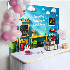 Lofaris Sunny Day Playroom Kids Photography Backdrop with Colorful Toys, Vibrant Blue Wall Background for Studio Photoshoots