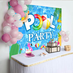 Lofaris Vibrant Blue Pool Party Backdrop with Summer Floats and Palm Leaves, Fun Photography Background for Kids and Summer Events