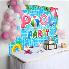 Lofaris Vibrant Blue Pool Party Birthday Backdrop with Summer Inflatables, Fun Celebration Background for Kids and Adults Photoshoot