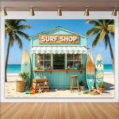 Lofaris Light Blue Surf Shop Beach Photography Backdrop, Tropical Summer Ocean Scene Background for Studio Photoshoot