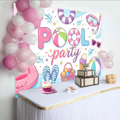 Lofaris Vibrant Pink Pool Party Birthday Backdrop with Flamingo Beach Ball, and Snorkel, Summer Celebration Background for Photoshoot