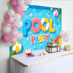 Lofaris Vibrant Pool Party Backdrop with Inflatable Letters, Fun Summer Photography Background for Kids and Adults