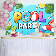 Lofaris Vibrant Pool Party Backdrop with Summer Elements and Fun Text, Lively Photography Background for Celebration Decor