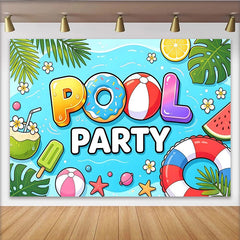 Lofaris Vibrant Pool Party Backdrop with Summer Elements and Fun Text, Lively Photography Background for Celebration Decor