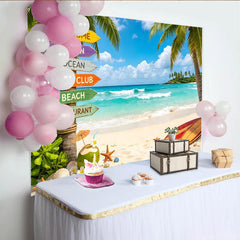 Lofaris Vibrant Tropical Beach Photography Backdrop with Palm Trees, Ocean Waves and Surfboards Background for Summer Photoshoot